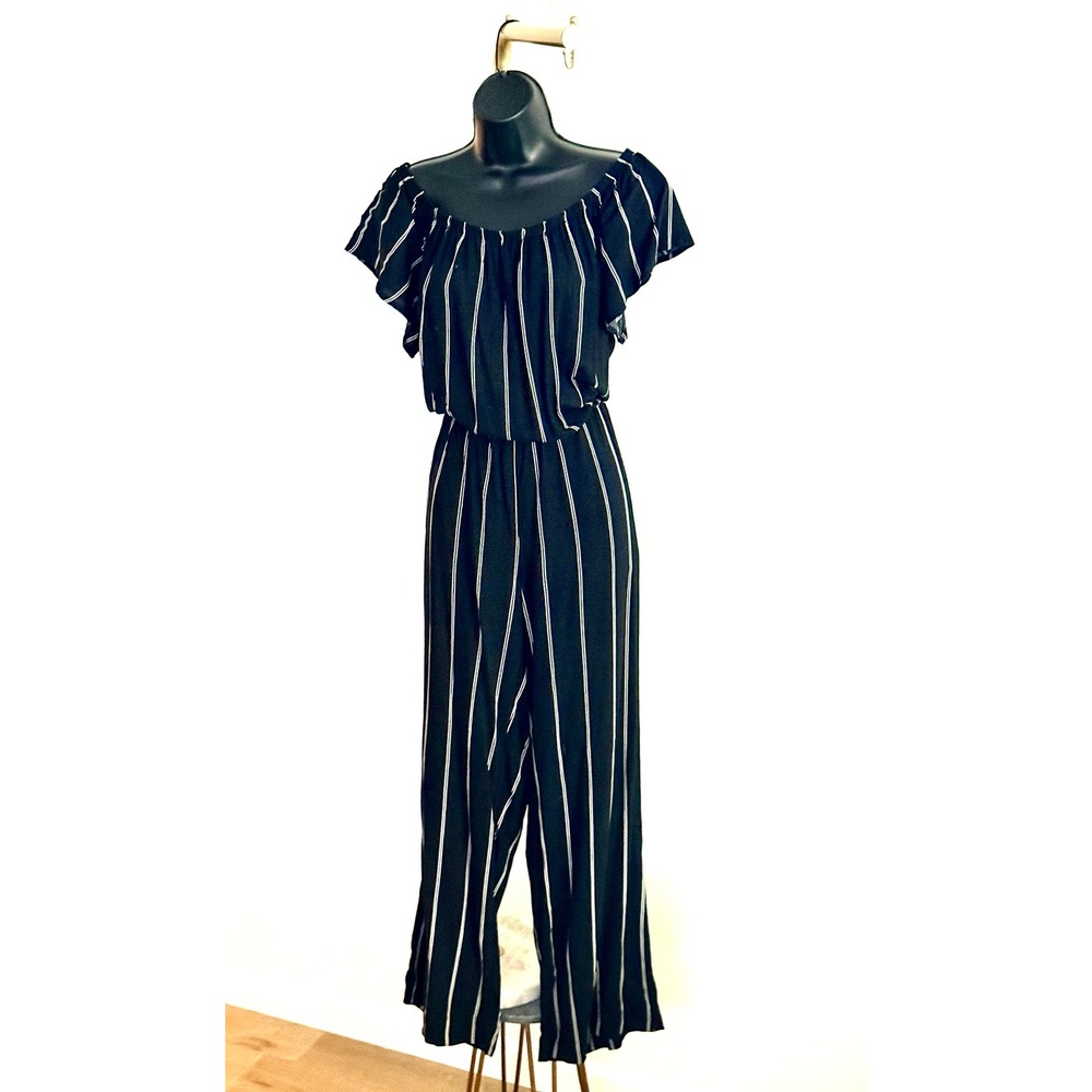 Vintage Forever 21 Jumpsuit Women Large Black White Stripes Good Condition